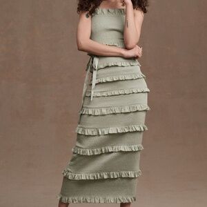 V Chapman Lily Ruched & Ruffled Dress Sage